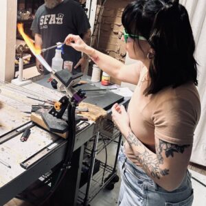 J.R. Simmons teaching lamp work glass blowing