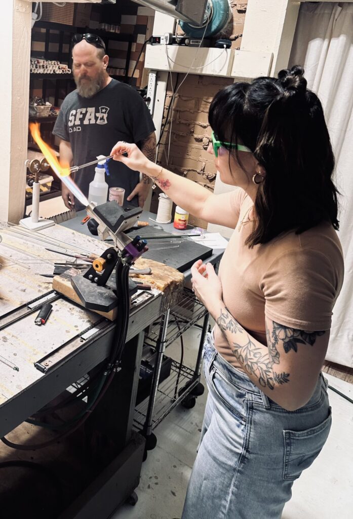 J.R. Simmons teaching lamp work glass blowing