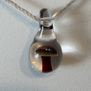 green and red glass mushroom pendant