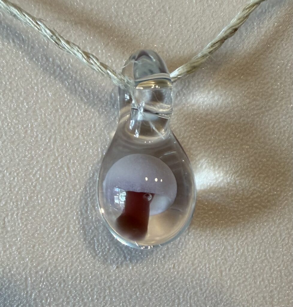 Encased Mushroom Pendant White and Red