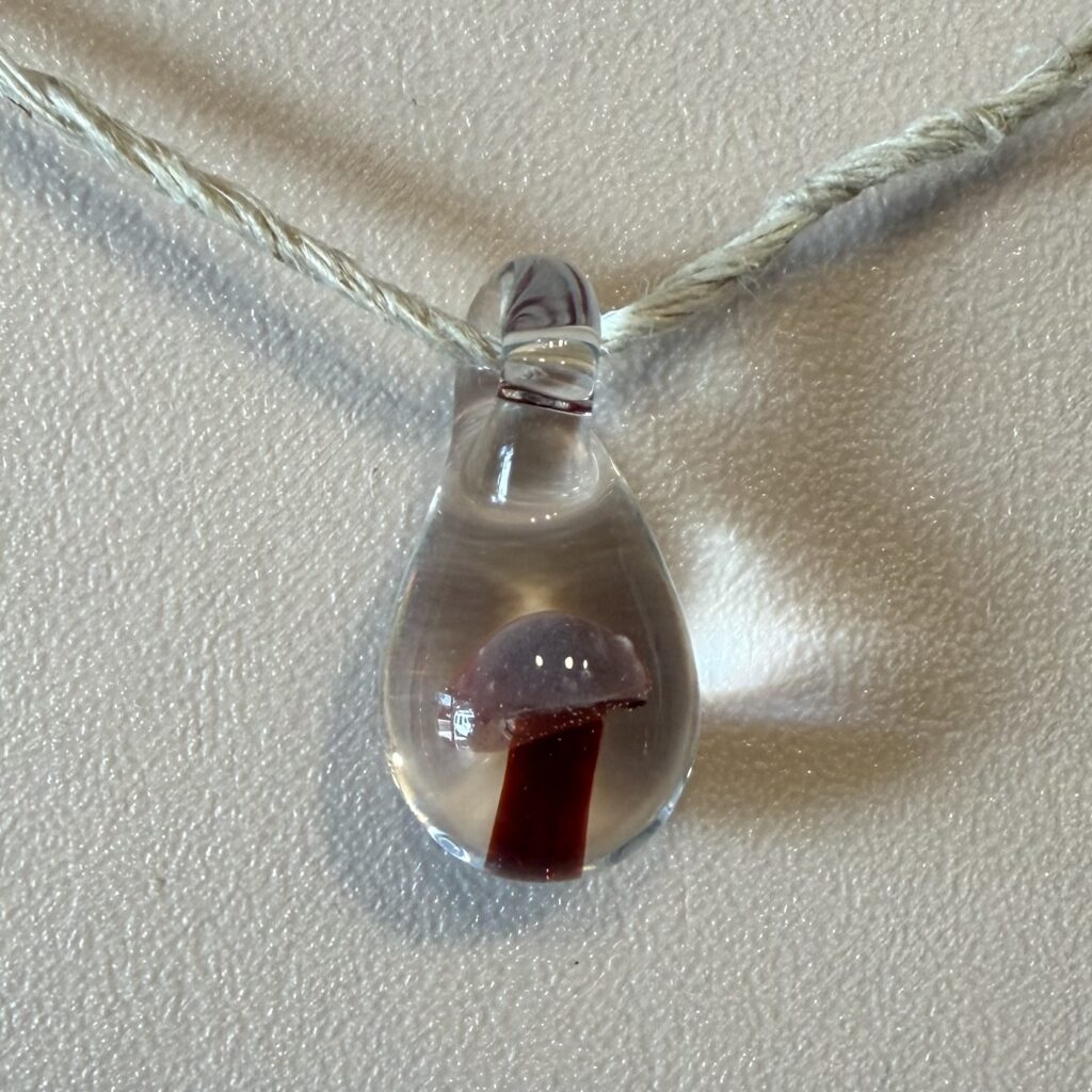 Encased Mushroom Pendant Pink and Red