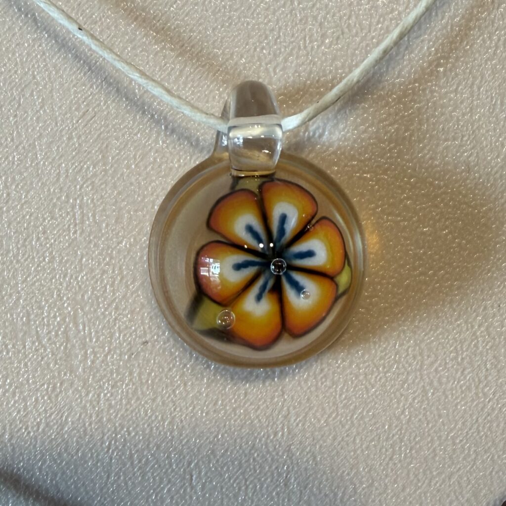 Orange Flower Millie Pendant with Amber Back