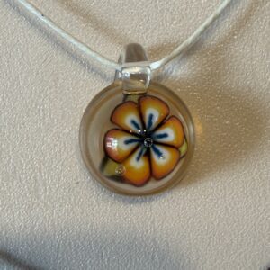 Orange Flower Millie Pendant with Amber Back