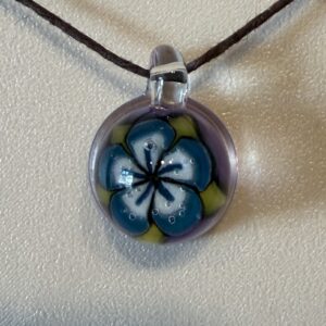Blue Flower Millie Pendant with Purple Back